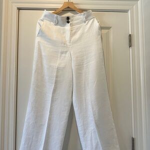 Boden White Wide-Leg Linen Pants